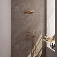 BRAUER Copper Carving thermostatische inbouw regendouche SET 04 met 30 cm douchekop en gebogen muurarm en staaf handdouche en doucheslang en wandaansluitbocht koper geborsteld PVD 5-GK-100