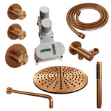 BRAUER Copper Carving thermostatische inbouw regendouche SET 04 met 30 cm douchekop en gebogen muurarm en staaf handdouche en doucheslang en wandaansluitbocht koper geborsteld PVD 5-GK-100