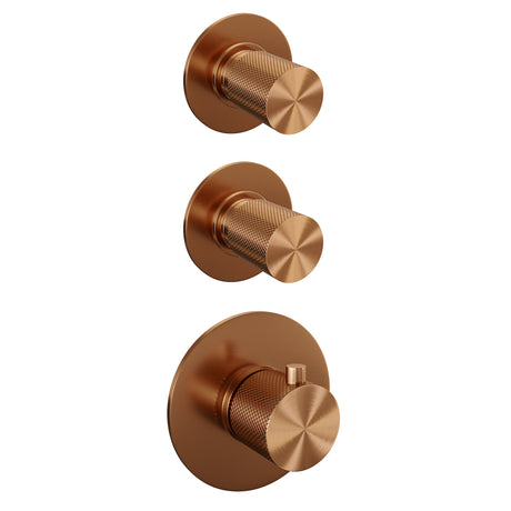 BRAUER Copper Carving thermostatische inbouw regendouche SET 06 met 30 cm douchekop en plafondarm en staaf handdouche en doucheslang en wandaansluitbocht koper geborsteld PVD 5-GK-102