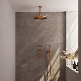 BRAUER Copper Carving thermostatische inbouw regendouche SET 06 met 30 cm douchekop en plafondarm en staaf handdouche en doucheslang en wandaansluitbocht koper geborsteld PVD 5-GK-102