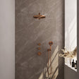 BRAUER Copper Carving thermostatische inbouw regendouche SET 08 met 30 cm douchekop en rechte muurarm en 3-standen handdouche en doucheslang en wandaansluitbocht koper geborsteld PVD 5-GK-104