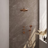 BRAUER Copper Carving thermostatische inbouw regendouche SET 08 met 30 cm douchekop en rechte muurarm en 3-standen handdouche en doucheslang en wandaansluitbocht koper geborsteld PVD 5-GK-104