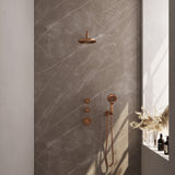 BRAUER Copper Carving thermostatische inbouw regendouche SET 09 met 20 cm douchekop en gebogen muurarm en 3-standen handdouche en doucheslang en wandaansluitbocht koper geborsteld PVD 5-GK-105