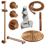 BRAUER Copper Carving thermostatische inbouw regendouche SET 14 met 30 cm douchekop en rechte muurarm en staaf handdouche en doucheslang en geÃ¯ntegreerde glijstang koper geborsteld PVD 5-GK-110