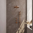 BRAUER Copper Carving thermostatische inbouw regendouche SET 14 met 30 cm douchekop en rechte muurarm en staaf handdouche en doucheslang en geÃ¯ntegreerde glijstang koper geborsteld PVD 5-GK-110