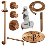 BRAUER Copper Carving thermostatische inbouw regendouche SET 16 met 30 cm douchekop en gebogen muurarm en staaf handdouche en doucheslang en geÃ¯ntegreerde glijstang koper geborsteld PVD 5-GK-112