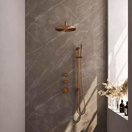 BRAUER Copper Carving thermostatische inbouw regendouche SET 16 met 30 cm douchekop en gebogen muurarm en staaf handdouche en doucheslang en geÃ¯ntegreerde glijstang koper geborsteld PVD 5-GK-112