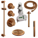 BRAUER Copper Carving thermostatische inbouw regendouche SET 17 met 20 cm douchekop en plafondarm en staaf handdouche en doucheslang en geÃ¯ntegreerde glijstang koper geborsteld PVD 5-GK-113