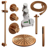 BRAUER Copper Carving thermostatische inbouw regendouche SET 18 met 30 cm douchekop en plafondarm en staaf handdouche en doucheslang en geÃ¯ntegreerde glijstang koper geborsteld PVD 5-GK-114