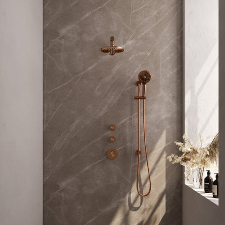 BRAUER Copper Carving thermostatische inbouw regendouche SET 19 met 20 cm douchekop en rechte muurarm en 3-standen handdouche en doucheslang en geÃ¯ntegreerde glijstang koper geborsteld PVD 5-GK-115