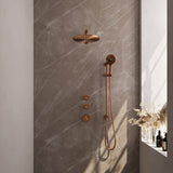 BRAUER Copper Carving thermostatische inbouw regendouche SET 20 met 30 cm douchekop en rechte muurarm en 3-standen handdouche en doucheslang en geÃ¯ntegreerde glijstang koper geborsteld PVD 5-GK-116