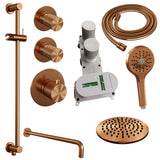 BRAUER Copper Carving thermostatische inbouw regendouche SET 21 met 20 cm douchekop en gebogen muurarm en 3-standen handdouche en doucheslang en geÃ¯ntegreerde glijstang koper geborsteld PVD 5-GK-117