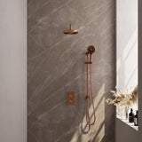 BRAUER Copper Carving thermostatische inbouw regendouche SET 21 met 20 cm douchekop en gebogen muurarm en 3-standen handdouche en doucheslang en geÃ¯ntegreerde glijstang koper geborsteld PVD 5-GK-117