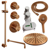 BRAUER Copper Carving thermostatische inbouw regendouche SET 22 met 30 cm douchekop en gebogen muurarm en 3-standen handdouche en doucheslang en geÃ¯ntegreerde glijstang koper geborsteld PVD 5-GK-118