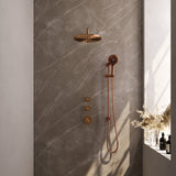 BRAUER Copper Carving thermostatische inbouw regendouche SET 22 met 30 cm douchekop en gebogen muurarm en 3-standen handdouche en doucheslang en geÃ¯ntegreerde glijstang koper geborsteld PVD 5-GK-118