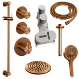 BRAUER Copper Carving thermostatische inbouw regendouche SET 23 met 20 cm douchekop en plafondarm en 3-standen handdouche en doucheslang en geÃ¯ntegreerde glijstang koper geborsteld PVD 5-GK-119