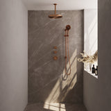 BRAUER Copper Carving thermostatische inbouw regendouche SET 24 met 30 cm douchekop en plafondarm en 3-standen handdouche en doucheslang en geÃ¯ntegreerde glijstang koper geborsteld PVD 5-GK-120