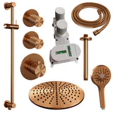 BRAUER Copper Carving thermostatische inbouw regendouche SET 24 met 30 cm douchekop en plafondarm en 3-standen handdouche en doucheslang en geÃ¯ntegreerde glijstang koper geborsteld PVD 5-GK-120
