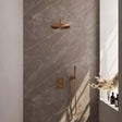 BRAUER Copper Carving thermostatische inbouw regendouche 3-weg omstelling SET 28 met 30 cm douchekop en gebogen muurarm en staaf handdouche en doucheslang en wandaansluitbocht koper geborsteld PVD 5-GK-124