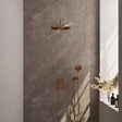 BRAUER Copper Carving thermostatische inbouw regendouche 3-weg omstelling SET 34 met 30 cm douchekop en gebogen muurarm en 3-standen handdouche en doucheslang en wandaansluitbocht koper geborsteld PVD 5-GK-130