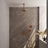 BRAUER Copper Carving thermostatische inbouw regendouche 3-weg omstelling SET 35 met 20 cm douchekop en plafondarm en 3-standen handdouche en doucheslang en wandaansluitbocht koper geborsteld PVD 5-GK-131