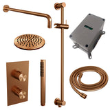 BRAUER Copper Carving thermostatische inbouw regendouche 3-weg omstelling SET 39 met 20 cm douchekop en gebogen muurarm en staaf handdouche en doucheslang en geÃ¯ntegreerde glijstang koper geborsteld PVD 5-GK-135
