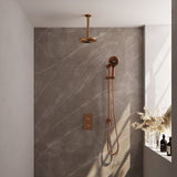 BRAUER Copper Carving thermostatische inbouw regendouche 3-weg omstelling SET 47 met 20 cm douchekop en plafondarm en 3-standen handdouche en doucheslang en geÃ¯ntegreerde glijstang koper geborsteld PVD 5-GK-143