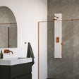BRAUER Copper Edition thermostatisch douchepaneel 2-weg omstelling calacatta gold SET 01 met 20 cm douchekop en gebogen muurarm en staaf handdouche en wandaansluitbocht en doucheslang koper geborsteld PVD