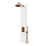 BRAUER Copper Edition thermostatisch douchepaneel 2-weg omstelling calacatta gold SET 01 met 20 cm douchekop en gebogen muurarm en staaf handdouche en wandaansluitbocht en doucheslang koper geborsteld PVD