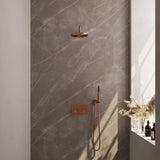 BRAUER Copper Edition thermostatische inbouw regendouche met drukknoppen SET 51 met 20 cm douchekop en gebogen muurarm en staaf handdouche en doucheslang en wandaansluitbocht koper geborsteld PVD