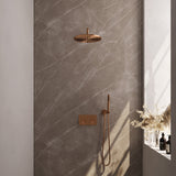 BRAUER Copper Edition thermostatische inbouw regendouche met drukknoppen SET 52 met 30 cm douchekop en gebogen muurarm en staaf handdouche en doucheslang en wandaansluitbocht koper geborsteld PVD