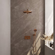 BRAUER Copper Edition thermostatische inbouw regendouche met drukknoppen SET 56 met 30 cm douchekop en rechte muurarm en 3-standen handdouche en doucheslang en wandaansluitbocht koper geborsteld PVD