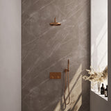 BRAUER Copper Carving thermostatische inbouw regendouche met drukknoppen SET 51 met 20 cm douchekop en gebogen muurarm en staaf handdouche en doucheslang en wandaansluitbocht koper geborsteld PVD 5-GK-186