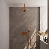 BRAUER Copper Carving thermostatische inbouw regendouche met drukknoppen SET 53 met 20 cm douchekop en plafondarm en staaf handdouche en doucheslang en wandaansluitbocht koper geborsteld PVD 5-GK-188
