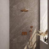 BRAUER Copper Carving thermostatische inbouw regendouche met drukknoppen SET 58 met 30 cm douchekop en gebogen muurarm en 3-standen handdouche en doucheslang en wandaansluitbocht koper geborsteld PVD 5-GK-193