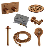 BRAUER Copper Carving thermostatische inbouw regendouche met drukknoppen SET 59 met 20 cm douchekop en plafondarm en 3-standen handdouche en doucheslang en wandaansluitbocht koper geborsteld PVD 5-GK-194