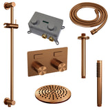 BRAUER Copper Carving thermostatische inbouw regendouche met drukknoppen SET 65 met 20 cm douchekop en plafondarm en staaf handdouche en doucheslang en geÃ¯ntegreerde glijstang koper geborsteld PVD 5-GK-200