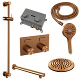 BRAUER Copper Carving thermostatische inbouw regendouche met drukknoppen SET 67 met 20 cm douchekop en rechte muurarm en 3-standen handdouche en doucheslang en geÃ¯ntegreerde glijstang koper geborsteld PVD 5-GK-202