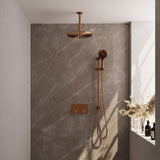 BRAUER Copper Carving thermostatische inbouw regendouche met drukknoppen SET 72 met 30 cm douchekop en plafondarm en 3-standen handdouche en doucheslang en geÃ¯ntegreerde glijstang koper geborsteld PVD 5-GK-207