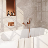 BRAUER Copper Edition thermostatische inbouw badkraan met drukknoppen SET 03 met uitloop en staaf handdouche en doucheslang en wandaansluitbocht koper geborsteld PVD