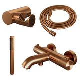 BRAUER Copper Carving opbouw baddouche thermostaatkraan SET 03 met wandhouder en staaf handdouche en doucheslang koper geborsteld PVD 5-GK-246