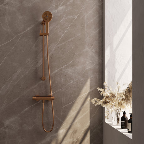 BRAUER Copper Carving opbouw douche thermostaatkraan SET 02 met glijstang en 3-standen handdouche en doucheslang koper geborsteld PVD 5-GK-250