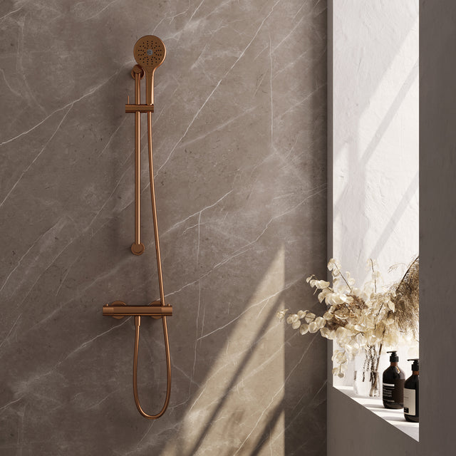 BRAUER Copper Carving opbouw douche thermostaatkraan SET 02 met glijstang en 3-standen handdouche en doucheslang koper geborsteld PVD 5-GK-250