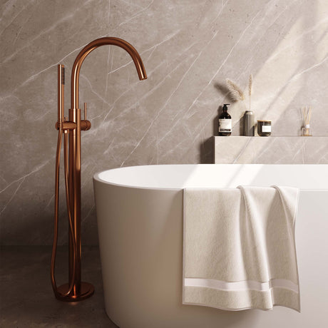 BRAUER Copper Edition vrijstaande badmengkraan SET 01 met staaf handdouche en doucheslang koper geborsteld PVD 5-GK-259