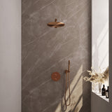 BRAUER Copper Edition thermostatische inbouw regendouche 3-weg rond SET 74 met 30 cm douchekop en rechte muurarm en staaf handdouche en doucheslang en wandaansluitbocht koper geborsteld PVD 5-GK-268