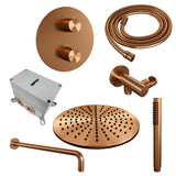 BRAUER Copper Edition thermostatische inbouw regendouche 3-weg rond SET 76 met 30 cm douchekop en gebogen muurarm en staaf handdouche en doucheslang en wandaansluitbocht koper geborsteld PVD 5-GK-270