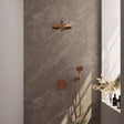 BRAUER Copper Edition thermostatische inbouw regendouche 3-weg rond SET 80 met 30 cm douchekop en rechte muurarm en 3-standen handdouche en doucheslang en wandaansluitbocht koper geborsteld PVD 5-GK-274