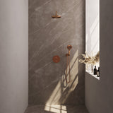 BRAUER Copper Edition thermostatische inbouw regendouche 3-weg rond SET 81 met 20 cm douchekop en gebogen muurarm en 3-standen handdouche en doucheslang en wandaansluitbocht koper geborsteld PVD 5-GK-275