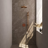 BRAUER Copper Edition thermostatische inbouw regendouche 3-weg rond SET 88 met 30 cm douchekop en gebogen muurarm en staaf handdouche en doucheslang en geÃ¯ntegreerde glijstang koper geborsteld PVD 5-GK-282