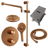 BRAUER Copper Edition thermostatische inbouw regendouche 3-weg rond SET 93 met 20 cm douchekop en gebogen muurarm en 3-standen handdouche en doucheslang en geÃ¯ntegreerde glijstang koper geborsteld PVD 5-GK-287